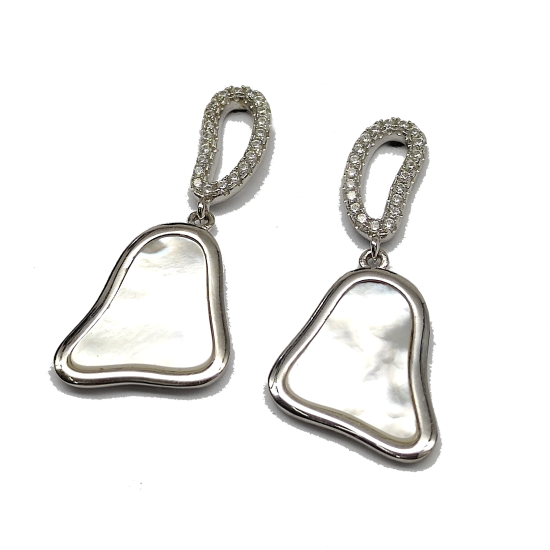 White Mother-of-Pearl Earrings With Diamonds