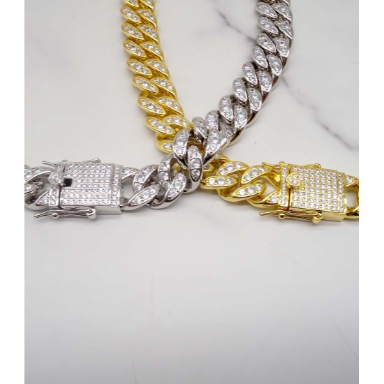 luxury gold-plated full studded cz diamond hiphop chain necklace