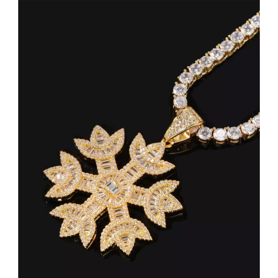 Snowflake gold plated full studded cz diamond pendant