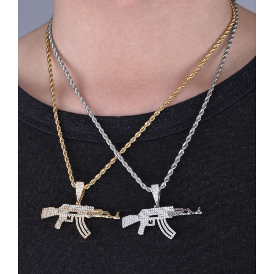 inlay cz diamond hiphot gun pendant