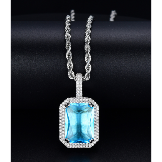 studded cz diamond square pendant