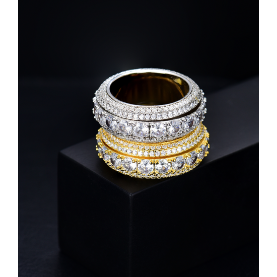 luxury gold plated full studded cz diamond rotating ring