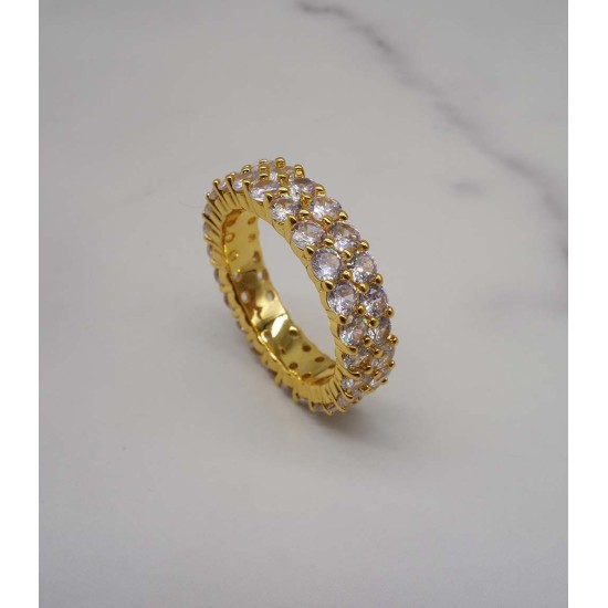 luxury double row gold plated full studded cz diamond ring