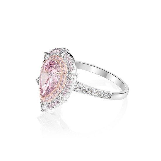 Teardrop-shaped pink zirconium ring